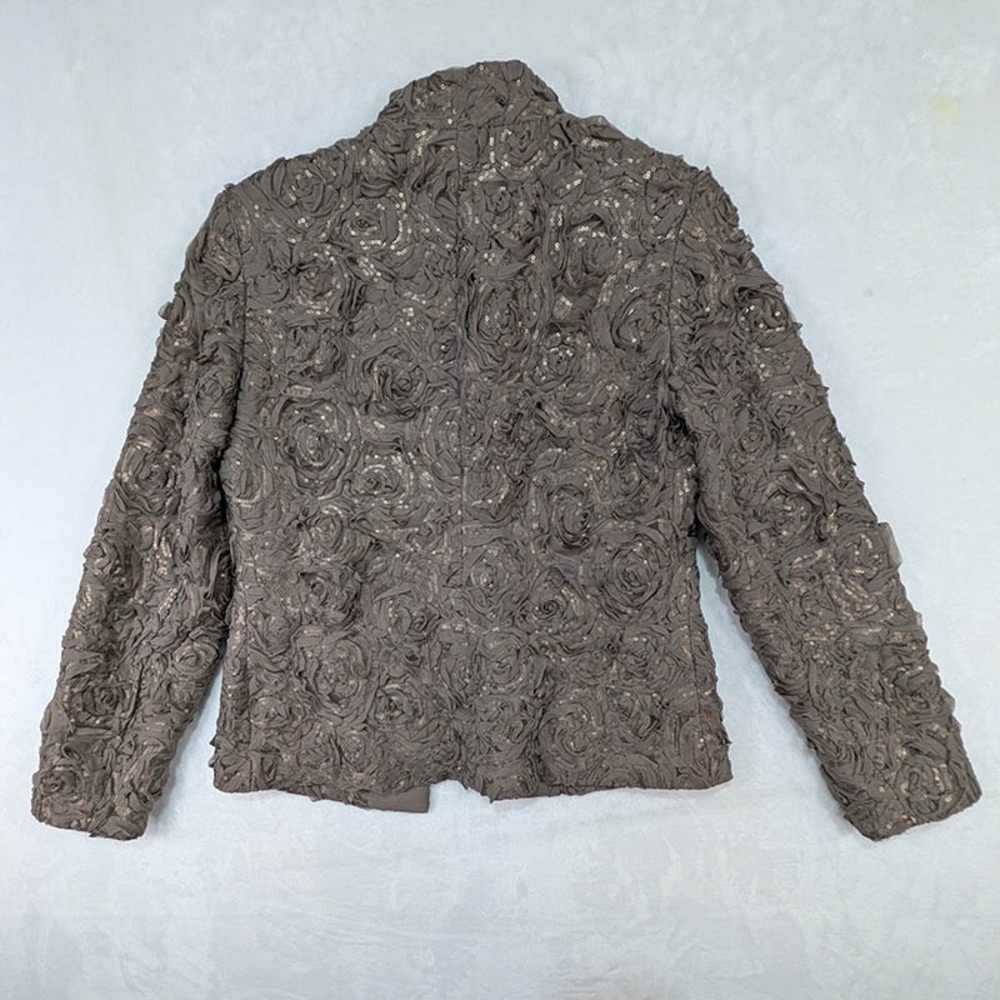 Chico's Rosette Evening Jacket Womens S Brown Vintage Glam Eclectic Grandma Luxe - Picture 2 of 11